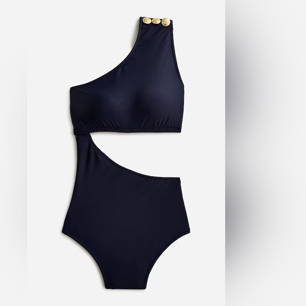 J.Crew one shoulder cut out one piece swimsuit, 18, blue